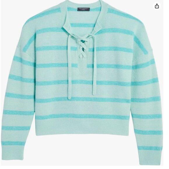 Vineyard Vines Women's Linen Cashmere Lace-up Crewneck Sweater in Aqua Haze- XS - Picture 1 of 6